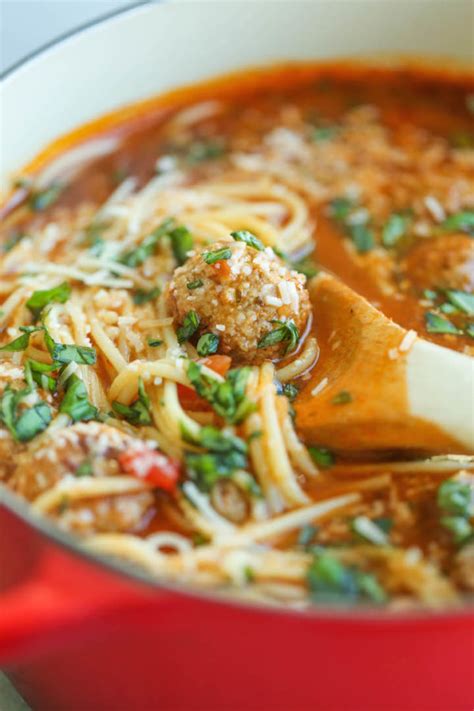 Spaghetti And Meatball Soup Damn Delicious