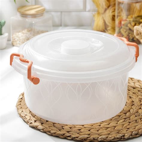 Контейнер пищевой с ручками, 5 л, пластик, прозрачный, ручки МИКС ...