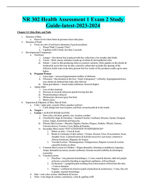 NR 302 Health Assessment 1 Exam 2 Study Guide Latest 2023 2024