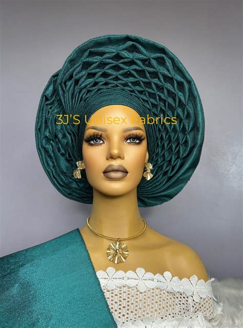 Aso Oke Auto Gele Ipele And Fila Ready To Wear Gele African Etsy