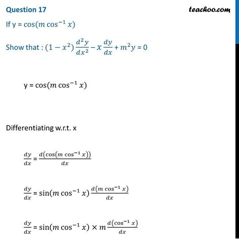 If Y Cos M Cos 1 ⁡x Show That 1 X 2 Y X Y M 2 Y 0