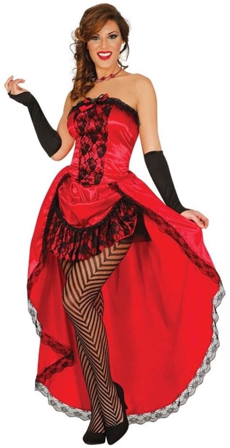 Ladies Red Wild West Showgirl Saloon Girl Burlesque Fancy Dress Costume