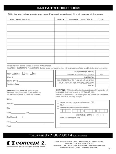 Fillable Online Oar Parts Order Form Fax Email Print Pdffiller