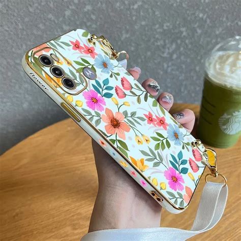 Coque De T L Phone Plaqu E Avec Lani Re Fleur Pour Motorola Couverture