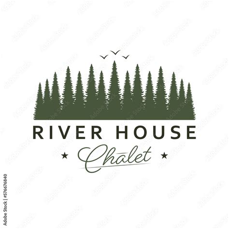 Hand drawn forest logo design. River house emblem. Luxury real estate ...