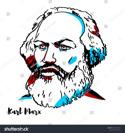 Vektor Stok Karl Marx Engraved Vector Portrait Ink Tanpa Royalti