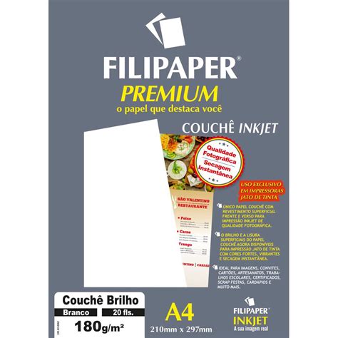 Papel Couche A4 Premium Branco 180g 20 Folhas Filiperson