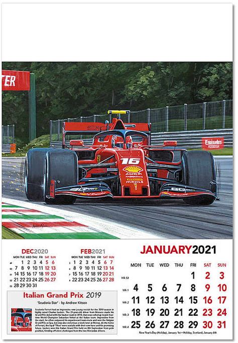 Art Calendars: Kitson, Andrew : Formula-1 Wall Calendar Grand Prix 2021