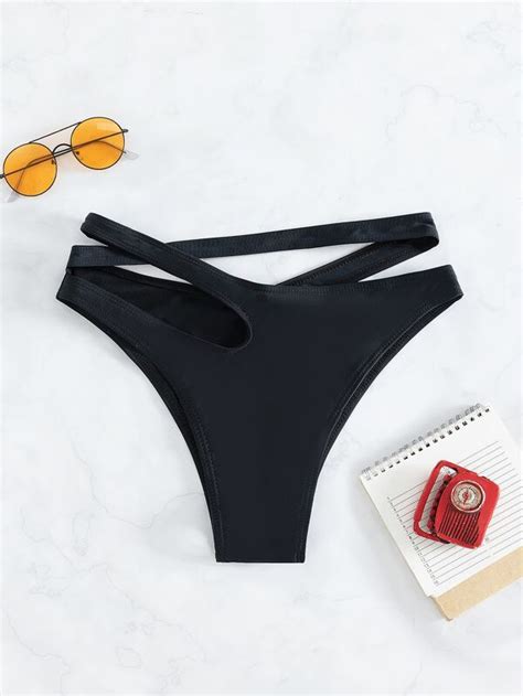 Shein Swim Bae Bottom De Bikini Con Abertura Con Tira Cruzada Moda De