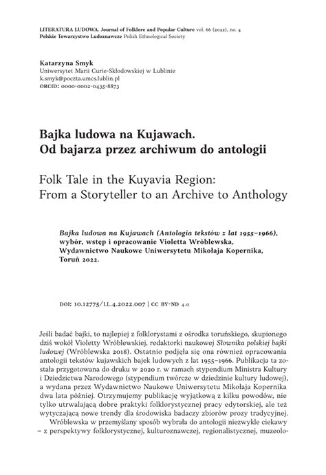 Pdf Bajka Ludowa Na Kujawach Od Bajarza Przez Archiwum Do Antologii