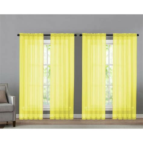 4 Pack Basic Home Rod Pocket Sheer Voile Window Curtains Yellow