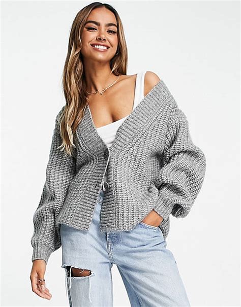 Asos Design Chunky Stitch Cardigan In Grey Asos