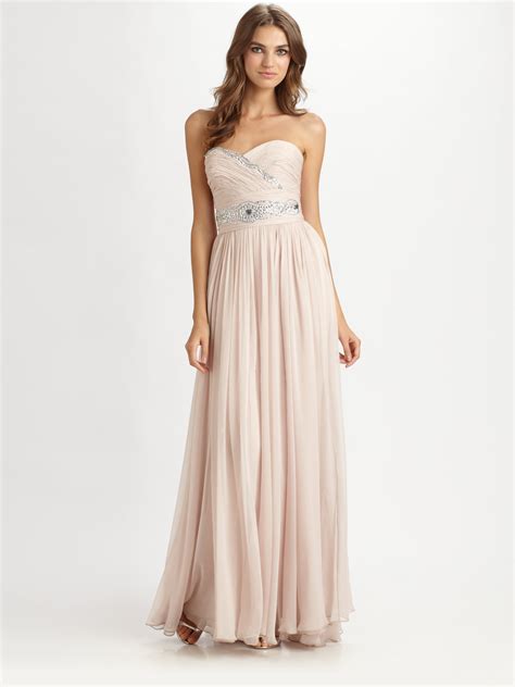 Notte By Marchesa Strapless Silk Chiffon Gown In Pink Lyst