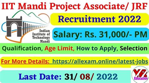 Iit Mandi Recruitment 2022 Iit Mandi Project Associate Jrf