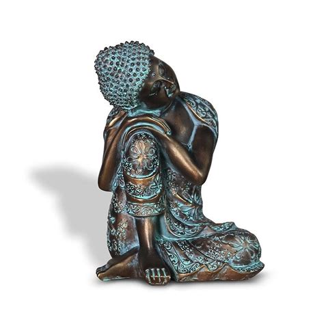 Statue Bouddha Penseur Noir Et Bleu En R Sine Boutique Bouddha