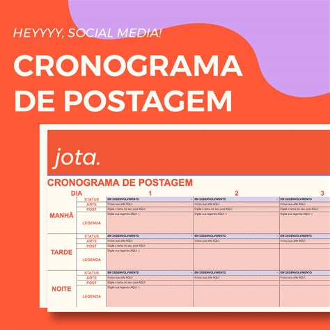 Cronograma De Postagem Para Social Media Jessica Tate Hotmart