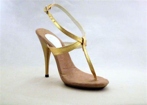 Vip 5 Inch Gold Ankle Strap Thong Sandal High Heel Platform