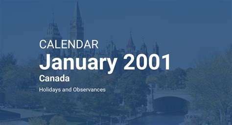 January 2001 Calendar Canada