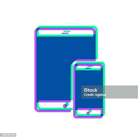 태블릿 Pc와 스마트폰 흰색 배경에 두 가지 색상이 오버레이된 아이콘 3차원 형태에 대한 스톡 벡터 아트 및 기타 이미지 3