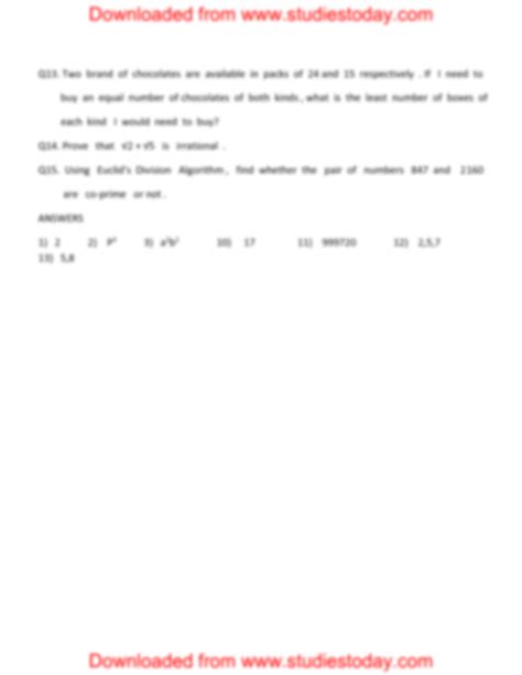 Solution Cbse Class 10 Mathematics Real Numbers Worksheet Set B 1