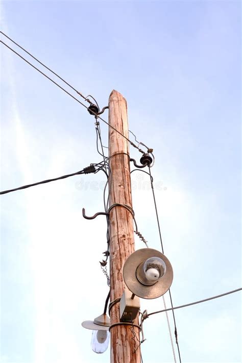 Old Wooden Elecric Poles The Line Of Electricity Transmissions Stock