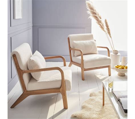 Fauteuil Bouclettes Blanches Bois Et Tissu Place Droit Fixe