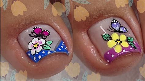 Diseños De Uñas Para Pies 🦶 Uñas Decoradas Con Flores Y Mariposas 🦋🌸