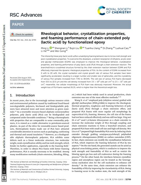 PDF Rheological Behavior Crystallization Properties And Foaming