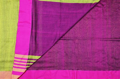 Tvis And Bliss Olive Green And Maroon Plain Style Handloom Silk Cotton