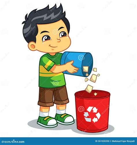 Kid Throwing Garbage. Boy Carrying Trash Bags Cartoon Vector ...