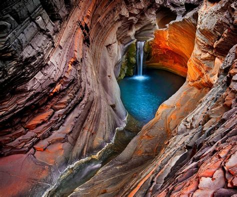 Nature Landscape Pond Cave Waterfall Trees Rock Australia Hd Wallpaper