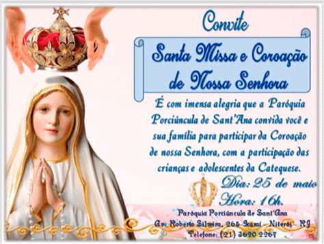 Convite Para Coroa O De Nossa Senhora Par Quia Porci Ncula De Sant Ana