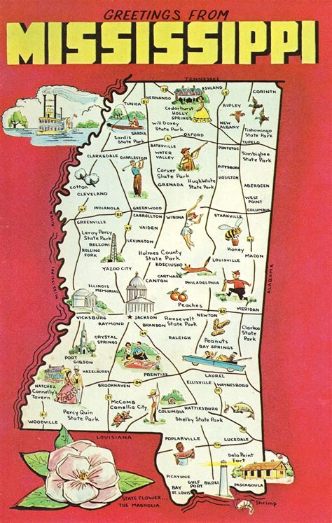 Mississippi State Map Vintage Postcard by heritagepostcards