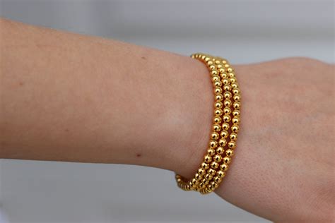 18k Gold Filled Elastic Beaded Bracelets Elastic Gold Beaded Bracelet