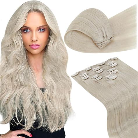 Amazon Laavoo Human Hair Clip In Extensions Platinum Blonde Clip