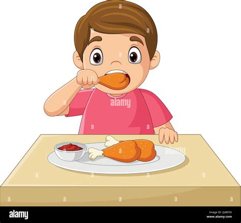 Cartoon little boy eating fried chicken Stock Vector Image & Art - Alamy