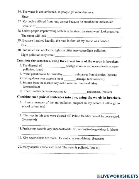 Unit 7 Pollution Worksheet Live Worksheets