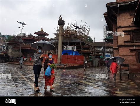 Kathmandu Bagmati Nepal 12th June 2021 People Walk Under Umbrella