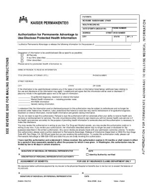 Fillable Online Fillable Authorization For Kaiser Permanente To Use