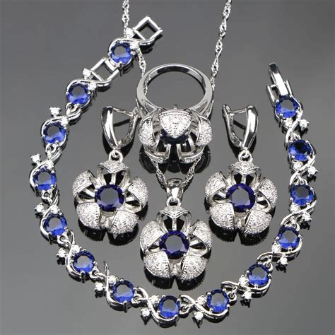 Buy Women Blue Cubic Zirconia White Cz Silver Jewelry