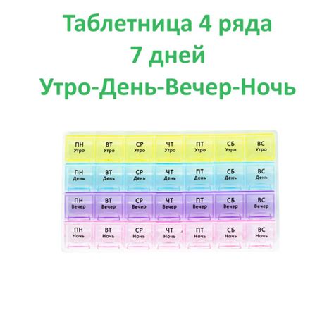 Таблетница 4 ряда, 7 дней, утро, день, вечер, ночь - купить по выгодной ...