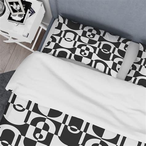 Designart Monochrome Geometric Pattern Viii Mid Century Duvet Cover