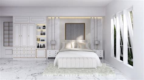 Premium Photo | White bedroom interior modern design