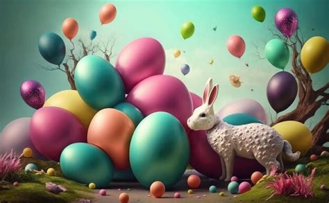 Premium Ai Image A Bunny And A Bunch Of Easter Eggs