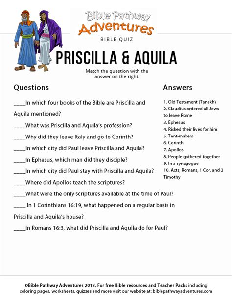 Priscilla And Aquila Activity Sheets