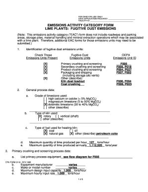 Fillable Online Web Epa Ohio Emissions Activity Category Form Lime