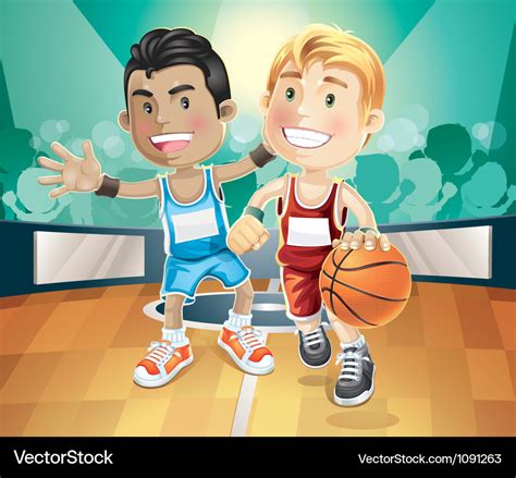 Cartoon Kids Playing Basketball