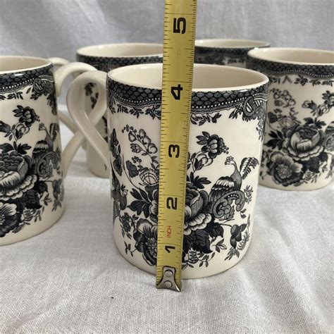 Royal Stafford Asiatic Pheasant Black Mugs Set Of Six Made In England