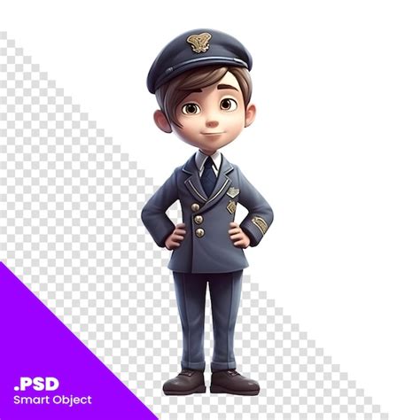 Renderização 3d de um menino chapéu de piloto em fundo branco