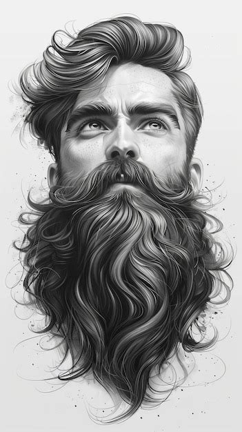 Drawing of a Man With a Beard and Long Hair | Premium AI-generated image